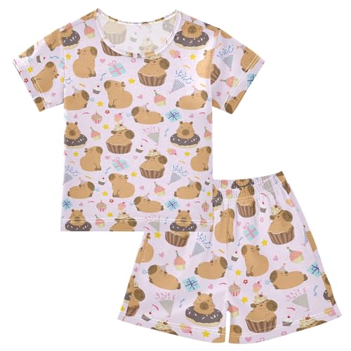 Cute Capybara Cupcake Purple Summer Cute Pajama Sets, Short Sets for Daily Wears and Sleep Wears
