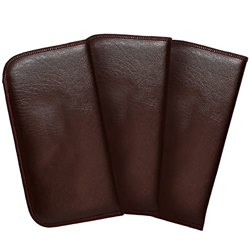 Image of Calabria Slim Eyeglass Case with Felt Lining -Brown (3 Pack) PU Leather | Soft Slip-In Glasses Sleeve | Pocket Clip Option | Protective Slim Eye Glasses Case Soft Pouch