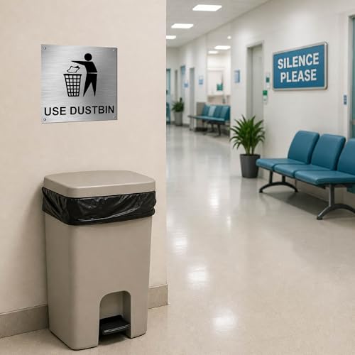 Image of Stainless Steel Dustbin Sign Board for Office, Mall, Restaurant, Hotel & Public Places | Durable, Rust Resistant | 6x8inches