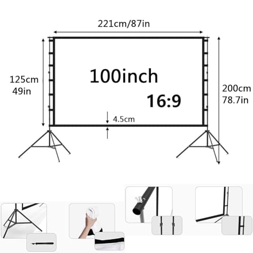 Pantalla de proyección portátil 100 pulgadas con soporte miniatura 5