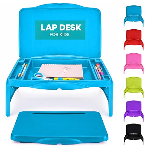 MAVOCRAFT Foldable Kids Lap Tray with Storage - Portable Lap Desk Kids & Adults - Kids Lap Desk for Breakfast in Bed, Serving Tray, Car Desk & Gaming (Blue)