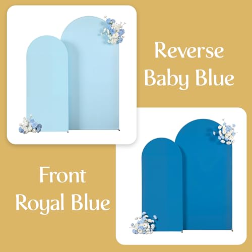 Image of Baby Blue and Royal Blue Arch Cover 2 Set-7.2FT and 6FT Arch Backdrop Cover Spandex Fitted Wedding Arch Stand Covers for Baby Shower Boy Birthday Party Gender Reveal Photo Background Decorations