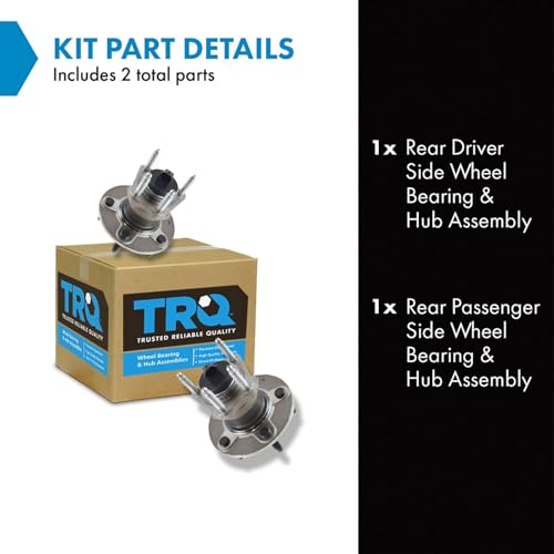 Image of TRQ Rear Wheel Bearing and Hub Assembly Set 2 Piece Compatible with 04-12 Chevrolet Malibu 05-10 Pontiac G6 4 Wheel ABS 09-10 Cobalt SS 5 Lug Wheels 08-10 HHR 07-09 Saturn Aura 09 Panel