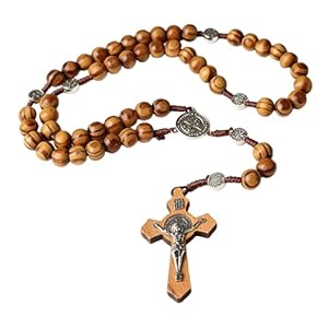 Rosary Beads Catholic Women Men,Wooden Cross Necklace,Wood Rosemary Bead Long,First Holy Communion Prayer Beads with Jesus Christ Crucifix Jewellery Neckalce,for Communion Christian