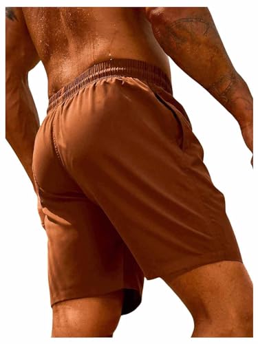 SweatyRocks Men's Drawstring Waist Swim Trunks Solid Bathing Suits Shorts with Pockets2