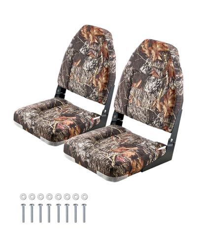 VEVOR Camo Boat Seat Folding Fishing Camouflage High Back Boat Seat 2 Pack with Thickened Sponge Cushion & PU Polyester Fabric Aluminum Alloy Hinges Flip Up for Boats Yachts Ships