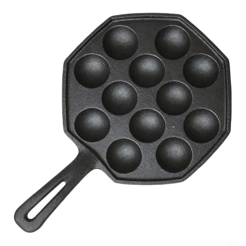 Takoyaki Machine à 12 emplacements en fonte avec plaque de cuisson pour la cuisson des œufs de caille, crevettes, œufs de crevettes, poêle à griller en fonte pré-assaisonnée pour une utilisation sur