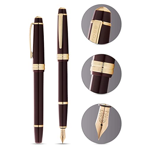 Image of Cross Bailey Light Polished Burgundy Fountain Pen - Refillable, Medium Nib, Black Ink, Presented in Everyday Gift Box