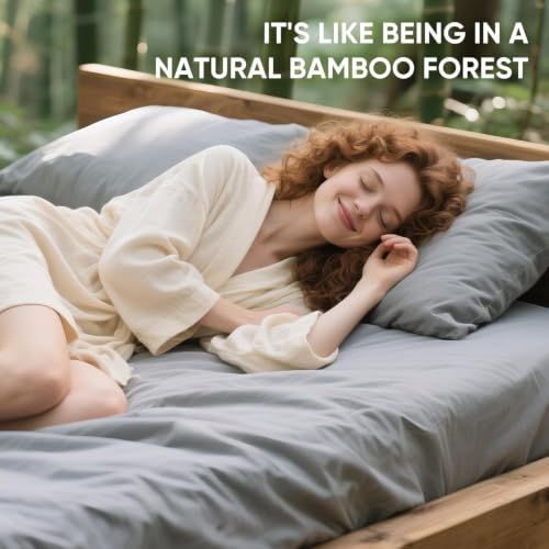Image of TWK Real 100% Viscose Derived from Bamboo Sheets Set Full Size, Cooling & Silky Soft for Hot Sleeper, Breathable & Moisture Wicking Fabric, 18 inch Deep Pocket with Corner Straps (Gray, Full)