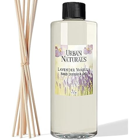 Urban Naturals Lavender Vanilla Essential Oil Reed Diffuser Refill | Large 8 Ounce Size | Includes a Free Set of Reed Sticks! Made in The USA | Lavender, Creamy Vanilla, White Woods and Sugared Musk Cover