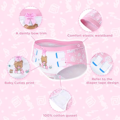 Littleforbig Women's Soft Cotton Hipster Briefs Babydoll Baby Cuties ‘Oopsie’ Potty Pants 4 Pack Panties Set4
