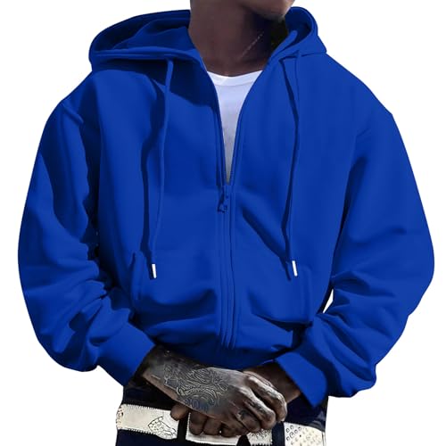 Image of Generisch Black Men's Long Sleeve Fleece Full Zip Hoodie with Pocket Sweatshirt Men's Camp, blue, XXL