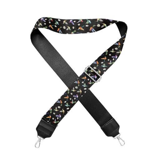 Image of Hummingbird Purse Strap for Women Daisy Flower Canvas Crossbody Strap Floral Bird Shoulder Strap Replacement Strap Black Women's Bag Strap