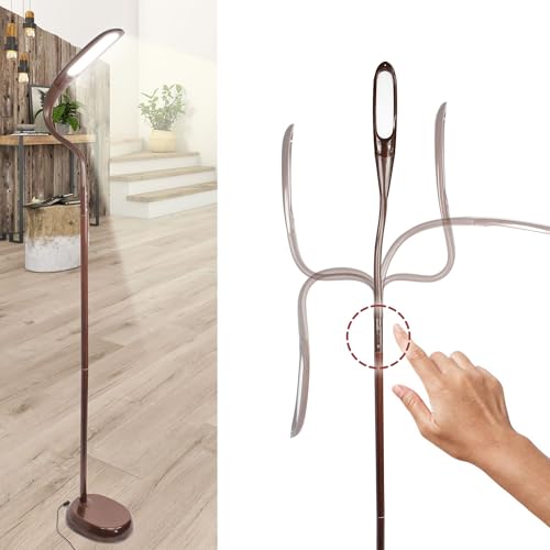 Lampadaire sur pied tactile bois foncé liseuse flexible de salon 160cm