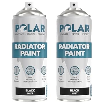 Polar Radiator Spray Paint - 3-in-1 Primer, Under- & Topcoat - Heat Resistant up to 170°C - For Radiators, Hot Pipes & Towel Rails - Matt Finish - Black - 2 x 400ml