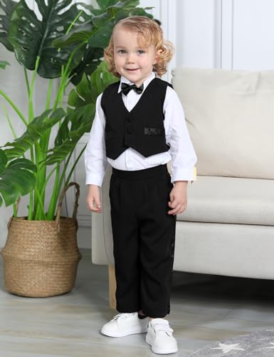 A&J DESIGN Baby Tuxedo 5-Piece Set Jacket & Shirt & Vest & Pants & Bowtie 6 Months - 3T3
