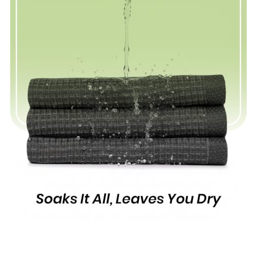Image of Mush Bamboo Dual Texture Waffle Terry Hand Towel Set of 2 | Ultra Soft, Highly Absorbent, Quick Dry | Hand Towels for Bathroom, Gym & Travel (40x60 cm, 450 GSM) Charcoal Grey