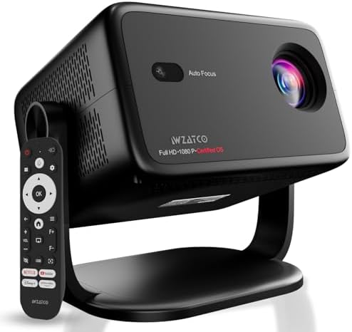 WZATCO Yuva Vibe, Certified OS Smart Home Projector, Native 1080P Fully Automatic, HDMI ARC, WiFi 6 & BT, 14000 Lumens, Screen Mirroring, Portable Room Cinema, Black