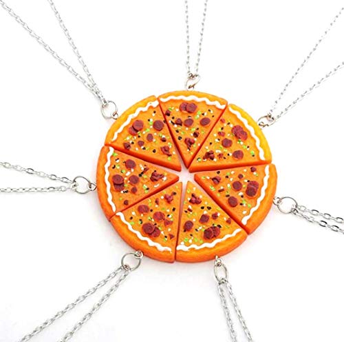 Fusicase 6pcs/lot Bling Silver Friend Friendship Couple Pizza Metal Necklace(Orange)