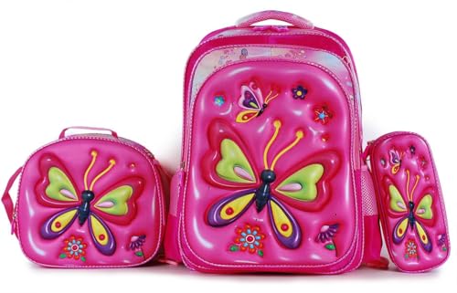 Kit Mochila Infantil LED com Lancheira e Estojo Gata, 3 Compartimentos, Alças Ajustáveis, Ideal para Escola(Borboleta 1)