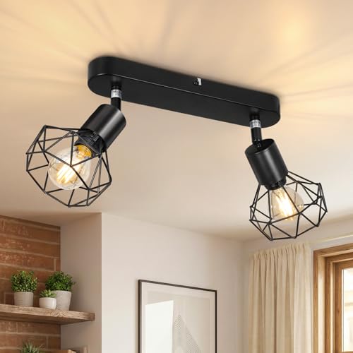 Kimjo Lámpara de Techo con 2 Focos, Moderno E14 Foco de Techo Negro