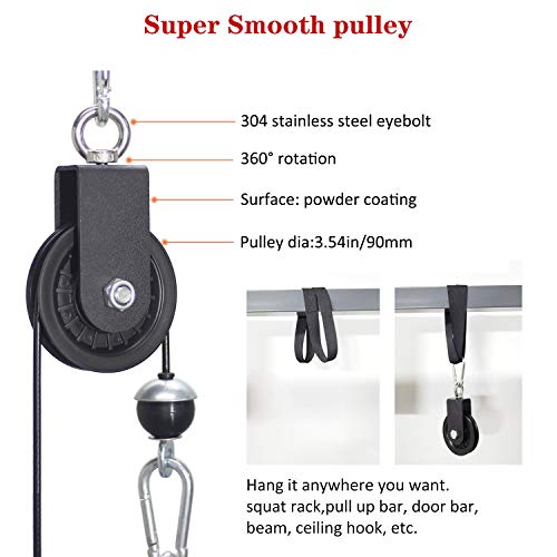 SYL Fitness LAT Pulldown Cable Pulley System with Tricep Rope Adjustable Length with Chain Loading Pin for DIY Home Garage Gym