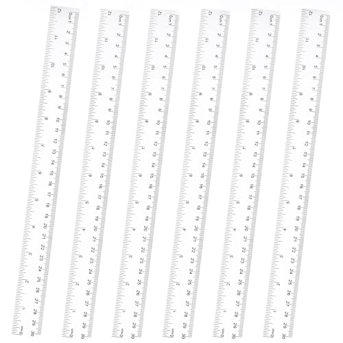 6 Stück Lineal 30 cm/12Zoll Kunststoff Lineal Set Transparent Gerade Ruler mit Metrische Inch Skala Präzision Lineale für Grundschule Büro Zuhause