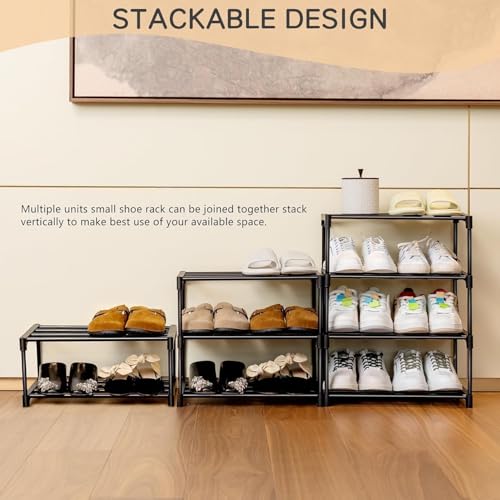 Image of Mevigo 4 Tier Shoe Rack Organizer for Home, Space Saving Shoe Storage Shelf, Durable Multi-Layer Footwear Stand for Entryway, Bedroom, Closet & Living Room, Black-4tier