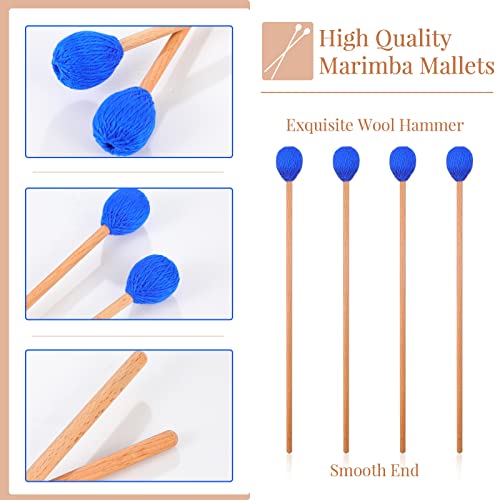 2 Pairs Marimba Mallets With Maple Handles Blue Yarn Mallets Percussion Vibrophone Mallets Medium Hard Timpani Mallets Yarn Drum Sticks With Bag, 16.5 Inches In Length #TOP2