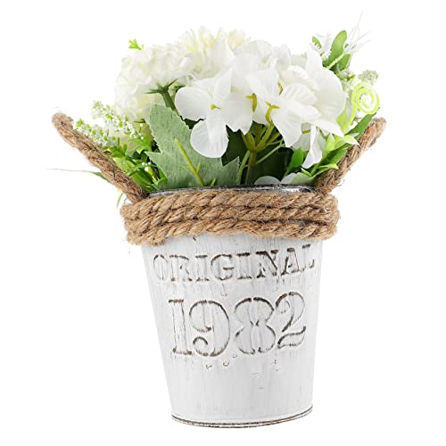 Ciieeo Rtificial Hydrangea Bonsai Wrought Iron Rope Pot White Hydrangea Flower Decoration for Home Party