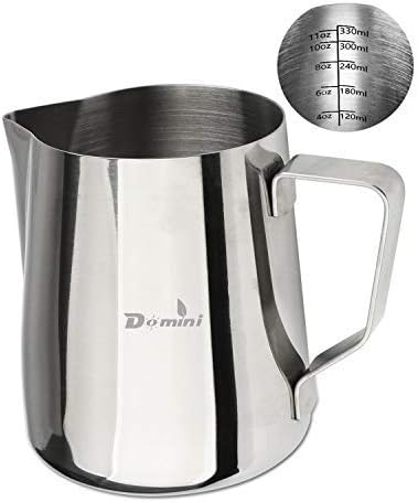 Domini Jarra espumadora de leche, metal de acero inoxidable 304 de 20 onzas, para espumadores de leche, café capuchino espresso, crema,