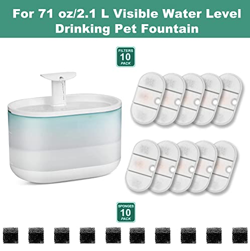 Hantoc 10 Packs Cat Water Fountain Filter Replacement - Activated Carbon & Foam Sponge for 2.1L Pet Fountain PLWF002 - Image 3