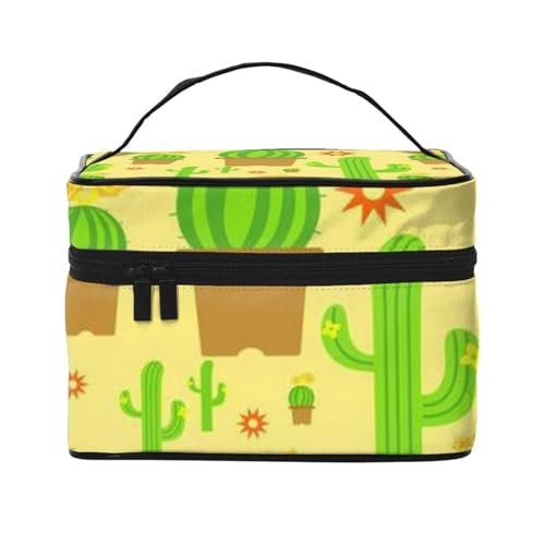 Trousse organizer per trucchi grande colorata con stampa di pietre da viaggio con cerniera per donne e truccatori borsa quadrata portatile Cactus giallo Taglia unica