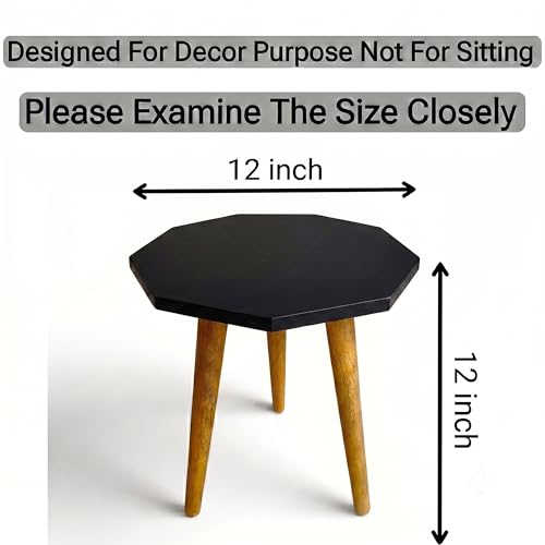 Image of Modern Octagon Side Table with 3 Wooden Legs, Minimalist End Table /Coffee Table for Living Room, Bedside Nightstand for Bedroom, Balcony & Small Spaces