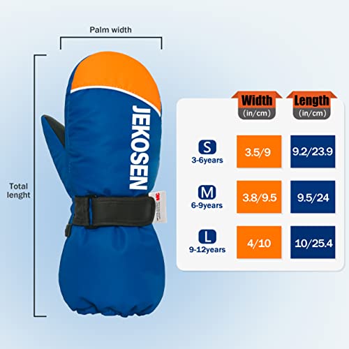 Jekosen Kids Snow Gloves Waterproof 3M Thinsulate Warm Winter Glove With Anti-Lost Lanyard For Boys Girls Snowboard Snow Cold Weather Child Gloves Blue Large #TOP5