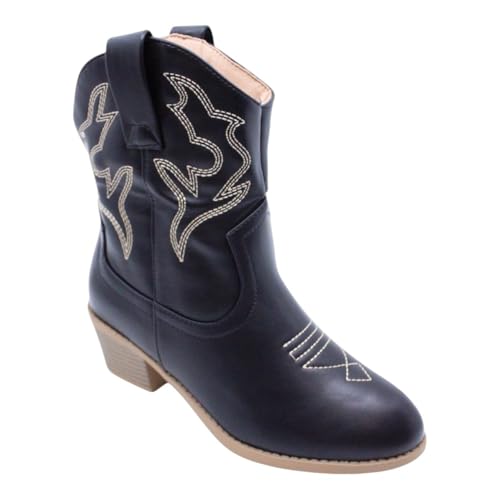 Forever Link Women Cowgirl Western Ankle Boots Short Booties, Black3