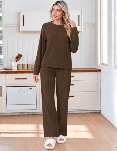 Ekouaer Lounge Sets for Women Textured Corduroy Long-Sleeve Top and Pants - image 4