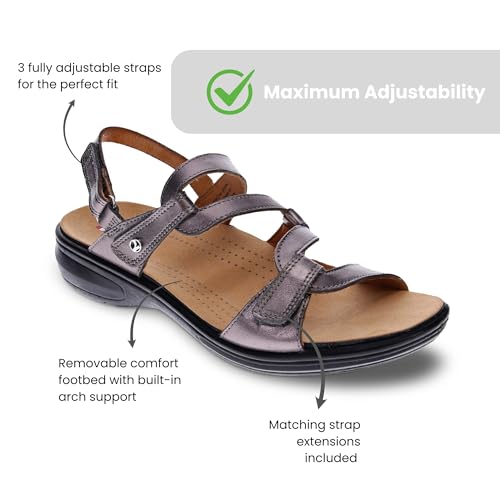 Image of Revere Emerald 3 Women's Sandals - Premium Soft Leather, Adjustable Straps & Contoured Footbed - Orthotic Arch Support for Stylish Comfort & All-Day Wear Gunmetal 11-11-5 W US