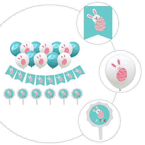 Cabilock 1 set paasfeest decoraties met konijntje banner ballonnen en taart toppers - Image 8