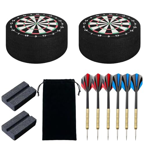 Lobaake 11 Pièces Jeu de Flechette Costume, 6 Fléchettes en Acier, 2 Mini-Cible Flechette avec 2 Pierres à Aiguiser et 1 Pochette De Rangement Fléchettes pour Maison, Jeux Salles et Fléchettes Clubs
