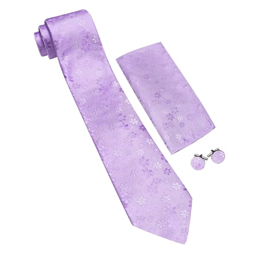 Image of Barry.Wang Men Tie Set Floral Paisley Silk Necktie Pocket Square Cufflinks Formal Wedding Party Business