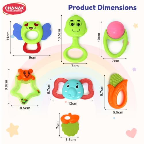 Image of Chanak Baby Rattle Set for Babies, 7 Pcs Colorful Baby Rattles Set Toy Combo, Lightweight, Non-Toxic, BPA Free New Born Rattles Gift Sets with Smooth Edges, Rattle Toys for Newborn, Infants 0-6 M