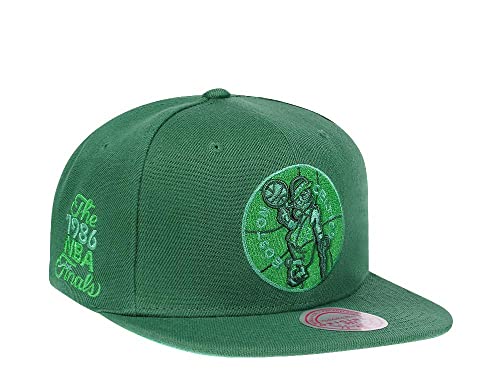 Image of Mitchell & Ness Boston Celtics Green NBA Finals 1986 Hardwood Classic Snapback Cap, Green, One Size