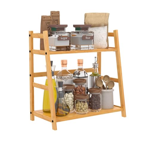FEXPLENDID étagère à épices en bambou, rangement épices bois, 40x40x21cm, porte epices bambou, etagere rangement cuisine, etagere bureau a poser sur bureau