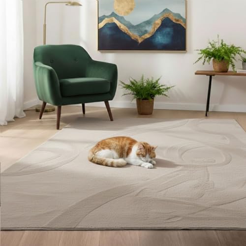 VIMODA Teppich Wohnzimmer Schlafzimmer Flauschig, kurzflorig – waschbar und Fußbodenheizung geeignet,Farbe:Beige;Maße:200x280 cm