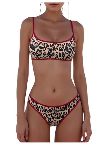 SOLY HUX Women's Leopard Print Bikini Set Bathing Suit Summer Beach Vacation Two Piece Swimsuit