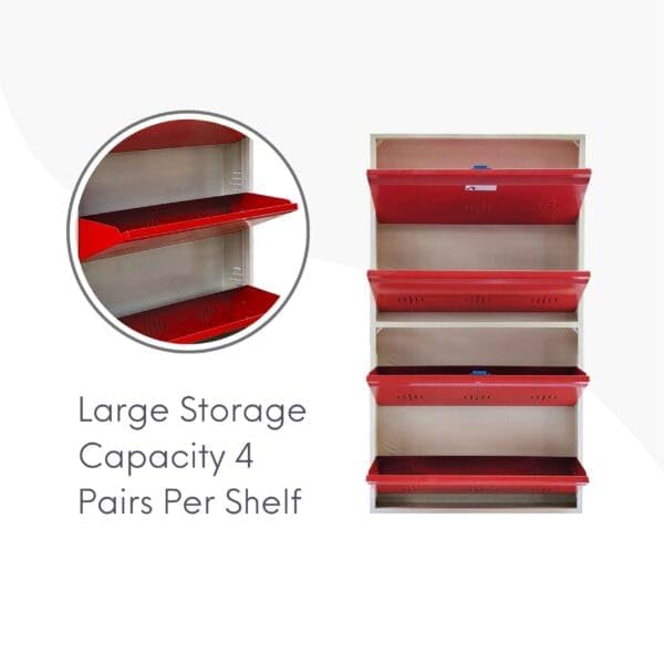 Image of StayHappy Shoe Rack | 4 Door Metal Shoe Rack | Footwear Rack for Home | Office | School | wall Mounted Rack (Red)