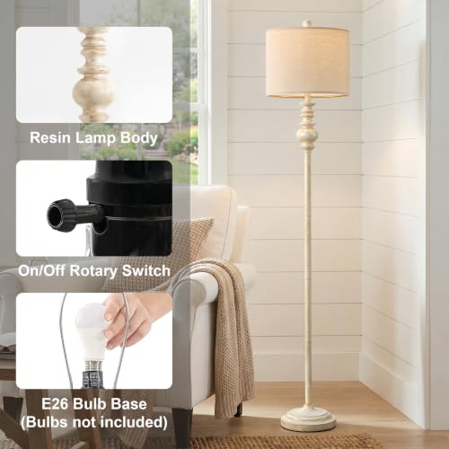 Image of BOBOMOMO 64.25 inch Farmhouse Floor Lamp for Living Room, Tall Antique White Standing Lamp with Gold Accents, Rotary Switch Reading Lamp for Bedroom & Nursery, Classic Home Decor Corner Lamp