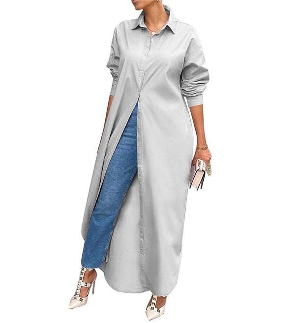Robe chemise à manches longues grise idéale pour le bureau en taille S