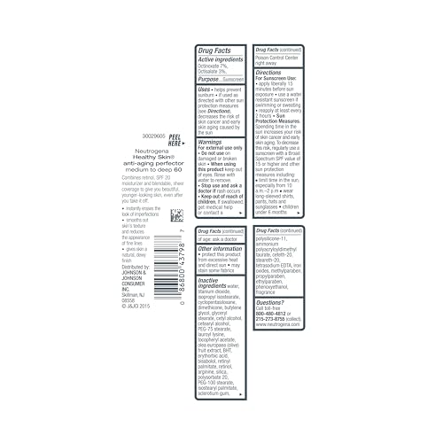 Image of Neutrogena Healthy Skin Anti-Aging Perfector Tinted Facial Moisturizer and Retinol Treatment with Broad Spectrum SPF 20 Sunscreen with Titanium Dioxide, 60 Medium to Deep, 1 fl. oz